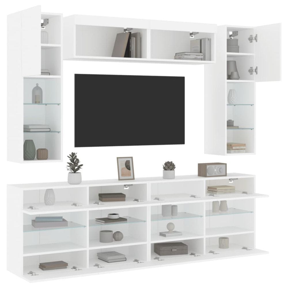 Vidaxl 6-dielna súprava TV nástenných skriniek s LED svetlami biela